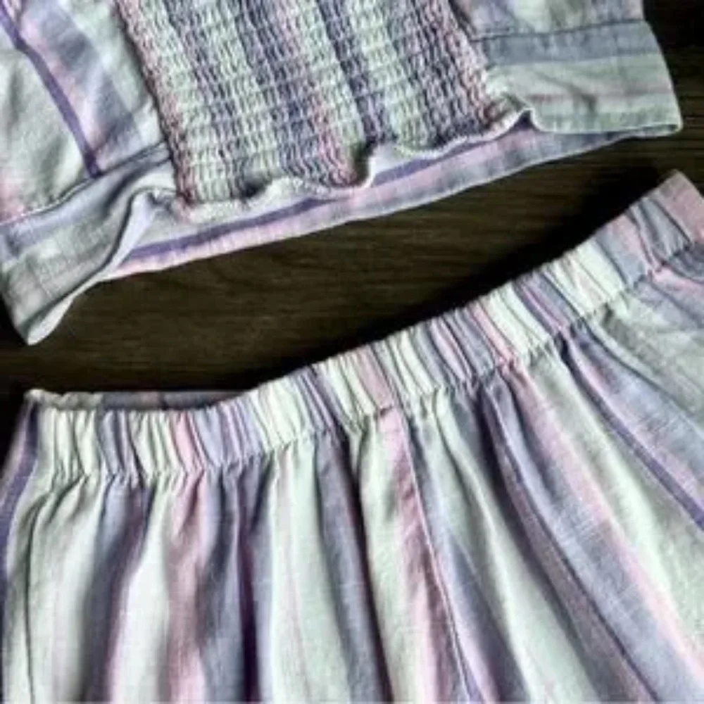 Olivia Kay Girls Set Ruffle Crop Top and Wide Leg Pants Pastel Stripes Size L/XL